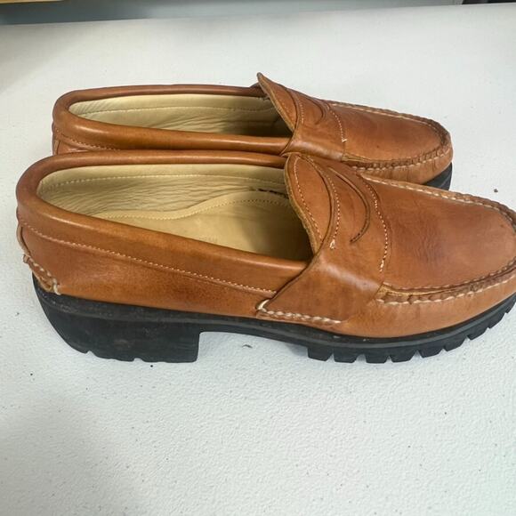 Quoddy Penny Loafers Womens 8.5 Brown Leather Slip On Chunky Sole Made In Italy - Picture 6 of 9